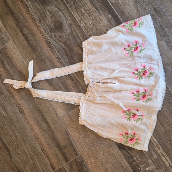 XS/S Free People Golden Hour Lace Detail Embroidered Floral Top in Peach Combo - Picture 2 of 10